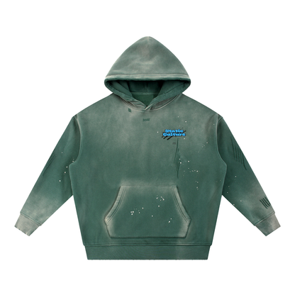 Vintage Washed Frayed Fleece Hoodie
