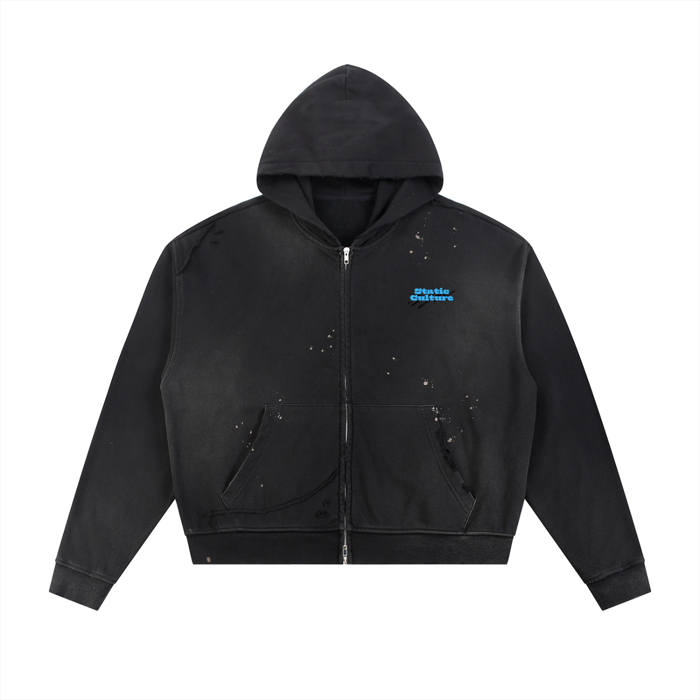 Sun Fade Frayed Fleece Zip Hoodie