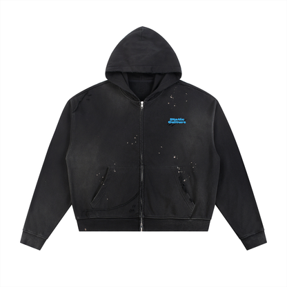 Sun Fade Frayed Fleece Zip Hoodie