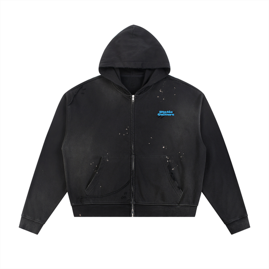 Sun Fade Frayed Fleece Zip Hoodie